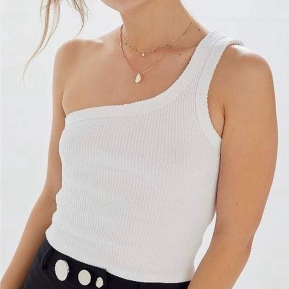 Urban Outfitters White Ribbed One-Shoulder Tank